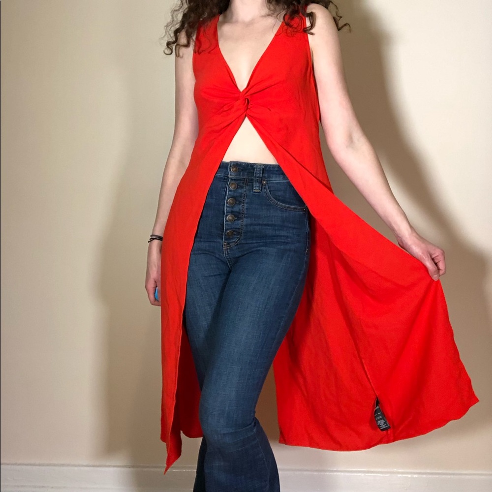 Red Flowy Long Top